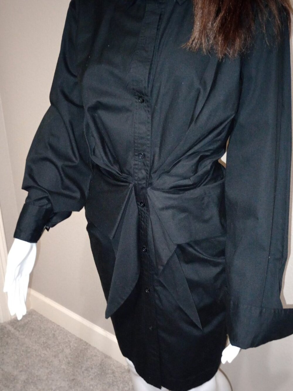 Norma Kamali 100% Cotton Ruched Button-Up Shirt Dress – Size XL - Picture 3 of 4